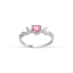 925 Ayar Gümüş Pembe Kalp Taşlı Vintage Yüzük