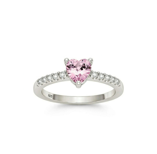 925 Ayar Gümüş Pembe Kalp Taşlı Zarif Yüzük