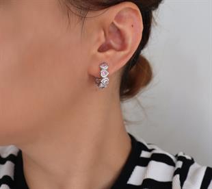 925 Ayar Gümüş Pembe Kalpli Halka Küpe