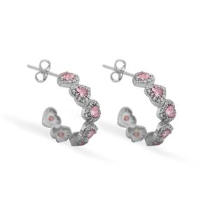 925 Ayar Gümüş Pembe Kalpli Halka Küpe