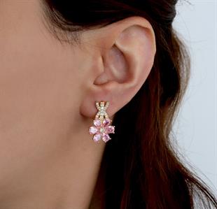 925 Ayar Gümüş Pembe Manolya Çiçeği Gümüş Küpe