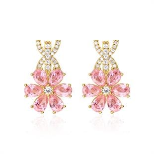 925 Ayar Gümüş Pembe Manolya Çiçeği Gümüş Küpe