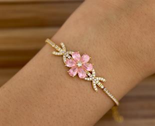 925 Ayar Gümüş Pembe Manolya Çiçeği Su Yolu Bileklik