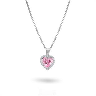 925 Ayar Gümüş Pembe Swarovski Kalp Kolye