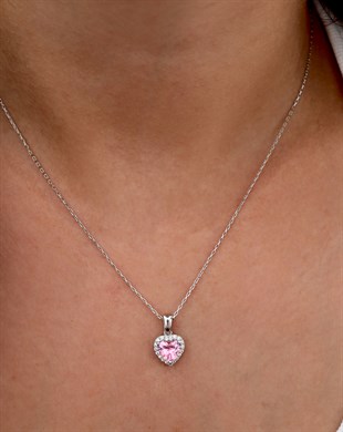 925 Ayar Gümüş Pembe Swarovski Kalp Kolye