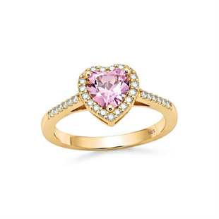 925 Ayar Gümüş Pembe Swarovski Kalp Yüzük