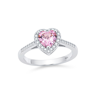 925 Ayar Gümüş Pembe Swarovski Kalp Yüzük