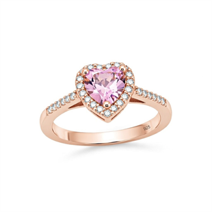 925 Ayar Gümüş Pembe Swarovski Kalp Yüzük