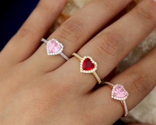 925 Ayar Gümüş Pembe Swarovski Kalp Yüzük