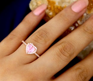 925 Ayar Gümüş Pembe Swarovski Kalp Yüzük