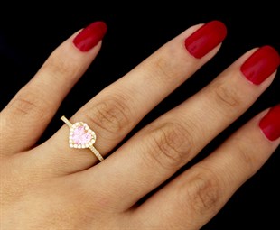 925 Ayar Gümüş Pembe Swarovski Kalp Yüzük