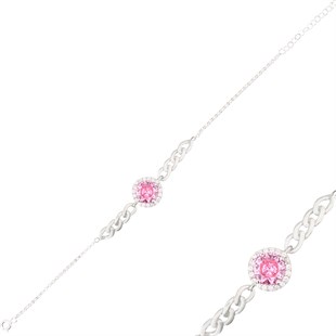 925 Ayar Gümüş Pembe Taşlı Takı Seti Zincir Detay