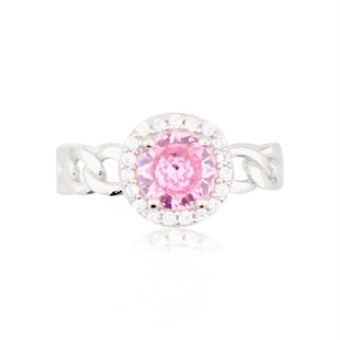 925 Ayar Gümüş Pembe Taşlı Takı Seti Zincir Detay