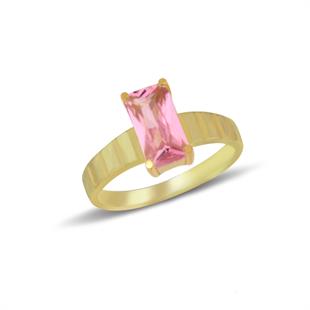 925 Ayar Gümüş Pembe Taşlı Baget Yüzük