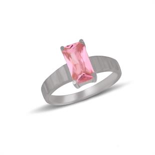 925 Ayar Gümüş Pembe Taşlı Baget Yüzük