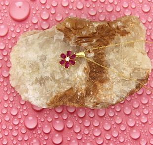 925 Ayar Gümüş Pembe Taşlı Çiçek Kolye