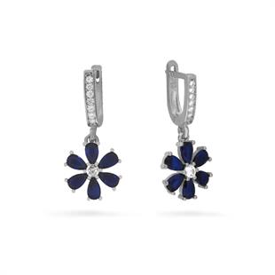 925 Ayar Gümüş Safir Taşlı Çiçek Küpe