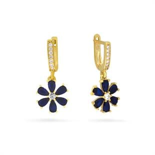 925 Ayar Gümüş Safir Taşlı Çiçek Küpe