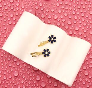 925 Ayar Gümüş Safir Taşlı Çiçek Küpe