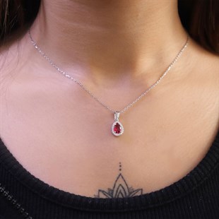 925 Ayar Gümüş Damla Desen Kolye