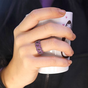 925 Ayar Gümüş Pembe Taşlı Gurmet Yüzük