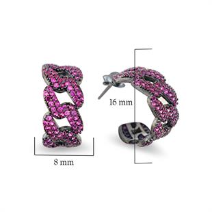 925 Ayar Gümüş Pembe Taşlı Gurmet Zincir Halka Küpe