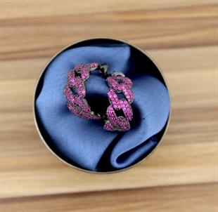 925 Ayar Gümüş Pembe Taşlı Gurmet Zincir Halka Küpe