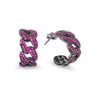 925 Ayar Gümüş Pembe Taşlı Gurmet Zincir Halka Küpe