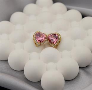 925 Ayar Gümüş Pembe Taşlı Kalp Küpe