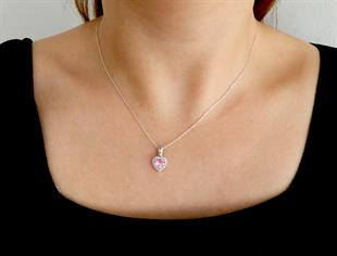 925 Ayar Gümüş Pembe Taşlı Kalp Takı Seti