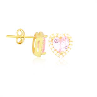 925 Ayar Gümüş Pembe Taşlı Kalp Takı Seti