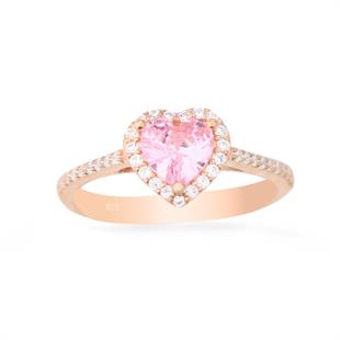 925 Ayar Gümüş Pembe Taşlı Kalp Takı Seti