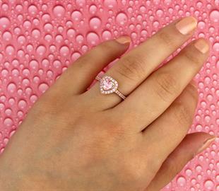 925 Ayar Gümüş Pembe Taşlı Kalp Yüzük