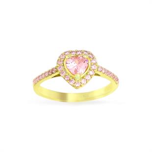925 Ayar Gümüş Pembe Taşlı Kalp Yüzük