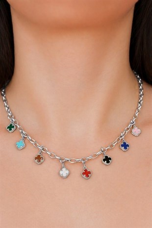 925 Ayar Gümüş Pembe Taşlı Yonca Charm - Kolye Ucu