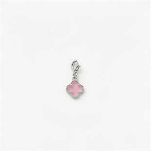 925 Ayar Gümüş Pembe Taşlı Yonca Charm - Kolye Ucu