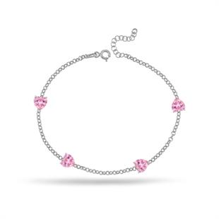 925 Ayar Gümüş Pembe Taşlı Zarif Kalp Bileklik