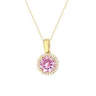 925 Ayar Gümüş Pembe Yuvarlak Kolye