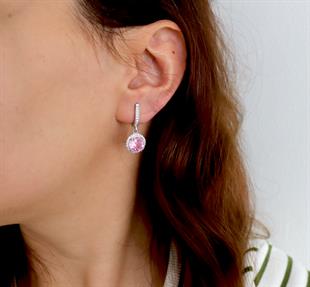 925 Ayar Gümüş Pembe Yuvarlak Küpe