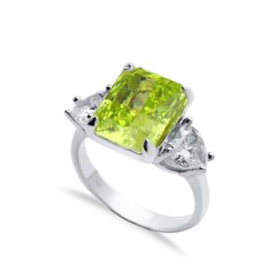 925 Ayar Gümüş Peridot Elmas Kesim Baget Taşlı Yüzük