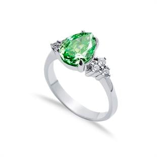 925 Ayar Gümüş Peridot Elmas Kesim Damla Taşlı Yüzük