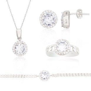 925 Ayar Gümüş Pırlanta Modeli Takı Seti