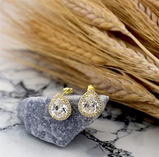 925 Ayar Gümüş Pırlanta Montür Büyük Damla Taşlı Küpe