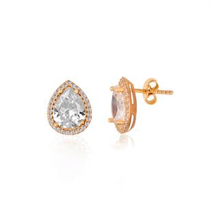 925 Ayar Gümüş Pırlanta Montür Büyük Damla Taşlı Küpe