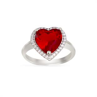 925 Ayar Gümüş Pırlanta Montür Kırmızı Kalp Takı Seti