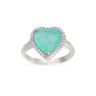 925 Ayar Gümüş Pırlanta Montür Paraiba Taşı Kalp Takı Seti