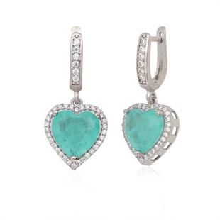 925 Ayar Gümüş Pırlanta Montür Paraiba Taşı Kalp Takı Seti