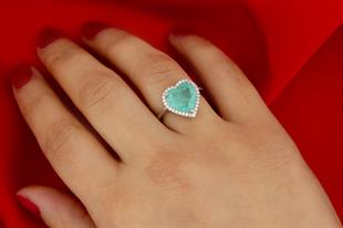 925 Ayar Gümüş Pırlanta Montür Paraiba Taşı Kalp Takı Seti