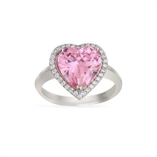 925 Ayar Gümüş Pırlanta Montür Pembe Kalp Takı Seti