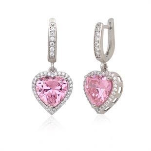 925 Ayar Gümüş Pırlanta Montür Pembe Kalp Takı Seti